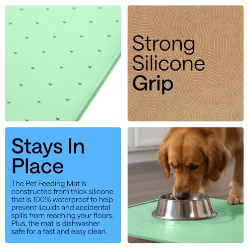 Dog Food Mat 100% Waterproof Silicone (Mint / 18.5"l X 11.5"w)
