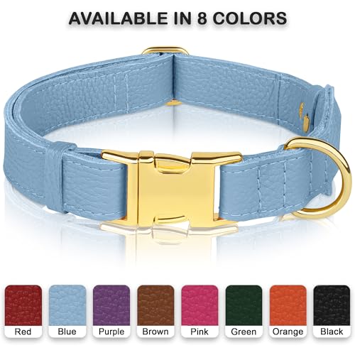 Leather Airtag Dog Collar (Cornflower / XL, 20"-25" Neck Fit)