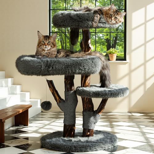 Aesthetic Cat Tree Tower for Large Cats (Dark Grey / 44"H)