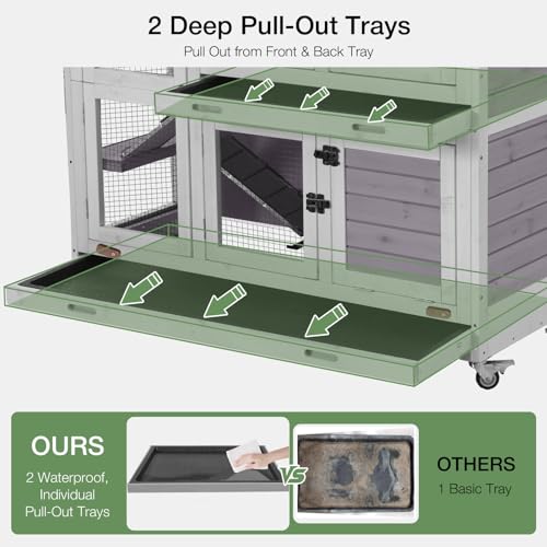 47.2" Two Story Rabbit Hutch with Wheels (Grey-AIR06)