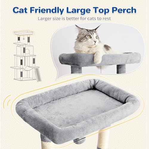 63" Multi Level Cat Tree Tower for Indoor Cats (Light Grey)