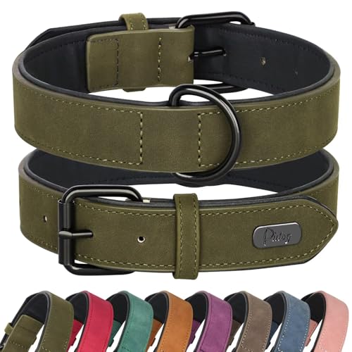 Soft PU Leather Dog Collar (XL: Neck 17-23", Width 1¼" / Dark Green)