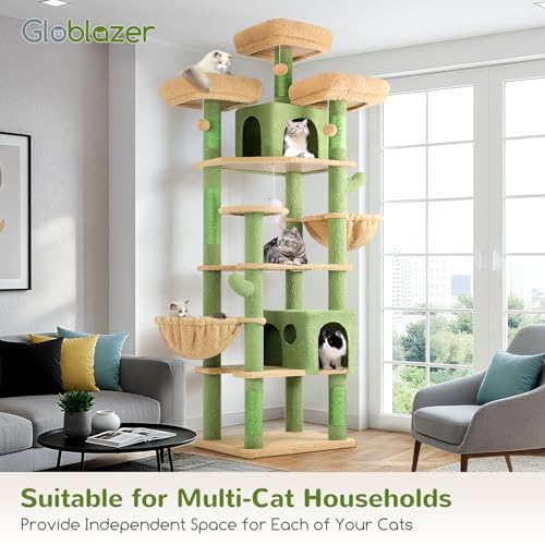 Cactus Cat Tree Tower for Multiple Adult Cats (82 inch / Green)