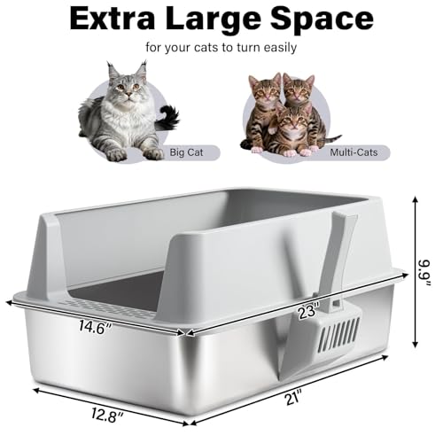 Stainless Steel Litter Box (XL:23"x14.6"x10")
