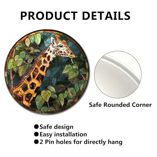 Metal Sign Tin Sign Circular Stained Glass Giraffe Funny Sign for Patio 12×12 Inches (12×12 Inches / Giraffe-2)
