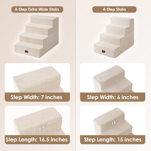 Dog Stairs for Bed 18" H (Beige / Extra Wide 16.5" x 28" x 18")