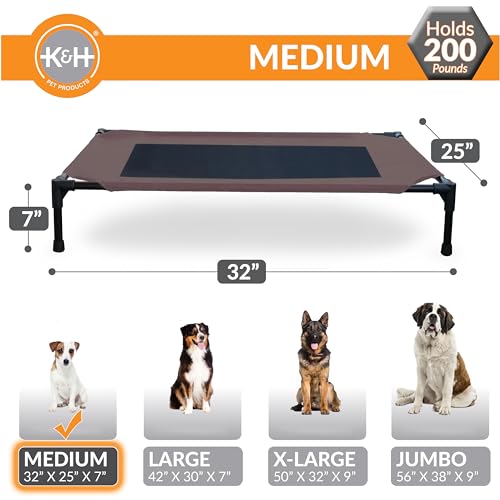 K&H Outdoor Elevated Dog Bed for Small & Medium Pets (Chocolate/Black Mesh / Medium 32"L x 25"W)