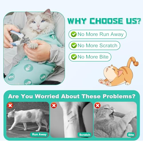 Cat Grooming Wrap for Nail Trimming (XL-31.5in ( Weight:＜ 25lbs ) / GreenBone)