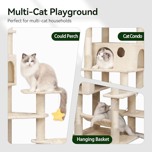 79 Inch Tall Cat Tree Tower for Large Indoor Adult Cats (Beige)