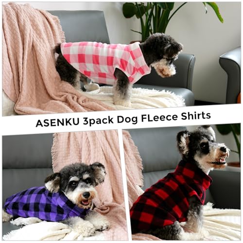 3 Pack Dog Sweater Plaid Fleece Vest Puppy Shirt for Small Dogs (Medium / Red & Pink & Purple)