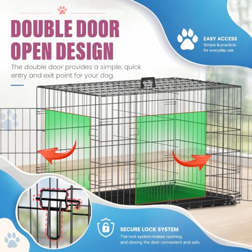 Dog Crate for Large Dogs 42 Inch Folding Metal Wire Pet Cage Double Door W (Black / 42.0"L x 26.0"W x 28.0"H)