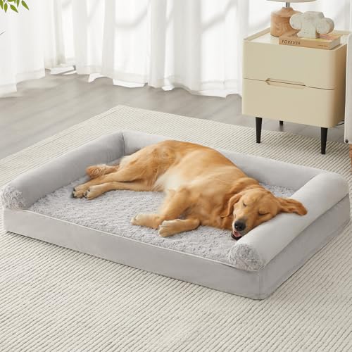 Orthopedic Washable XXL Dog Bed for Senior Dog Cozy Sleep (48"l x 35"w x 7"th / Light Grey)