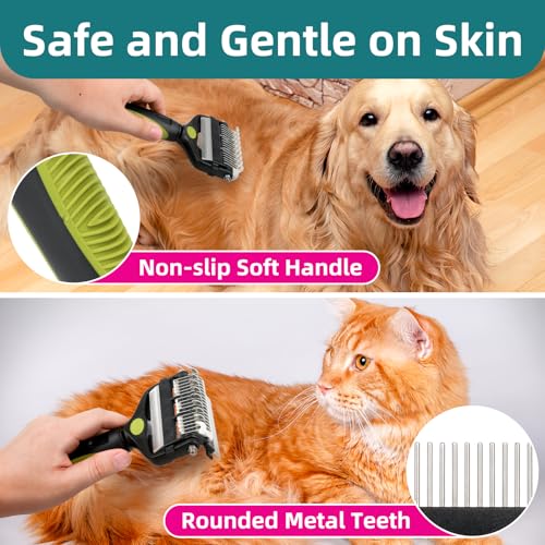 3-IN-1 Pet Grooming Tool - Undercoat Rake, Dematting Comb & Deshedding Brush for Cats, Dogs, Horses - Removes Mats, Tangles & Loose Fur, Reduces Shedding & Prevents Hair Mess (Green) (Green)