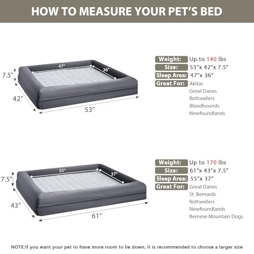 Giant Dog Bed Orthopedic for Senior Dog Bed Comfy Sleeping (Dark Gery / XXXX-L (61x43x7.5in))