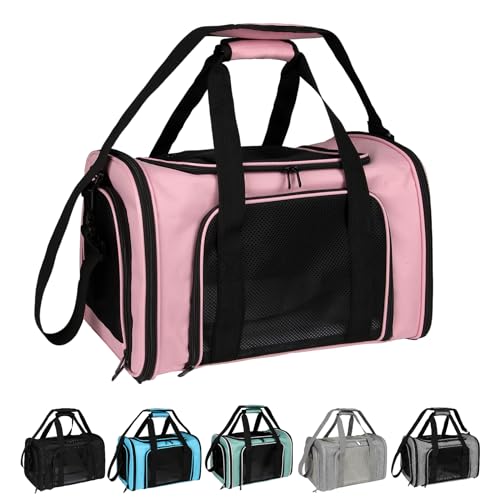 Dog Cat Carrier Pet Carriers for Small Medium Large Cats Dogs Carrier Soft Sided Small Puppy Carrier Purse 15 lbs Portable Foldable Airline Approved Dog Cat Travel Carrier Pink 18x11x11 (18.0"L x 11.0"W x 11.0"H / Pink)