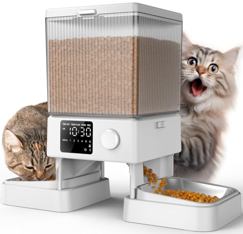 Automatic Cat Feeder for 2 Cats Pets (White)