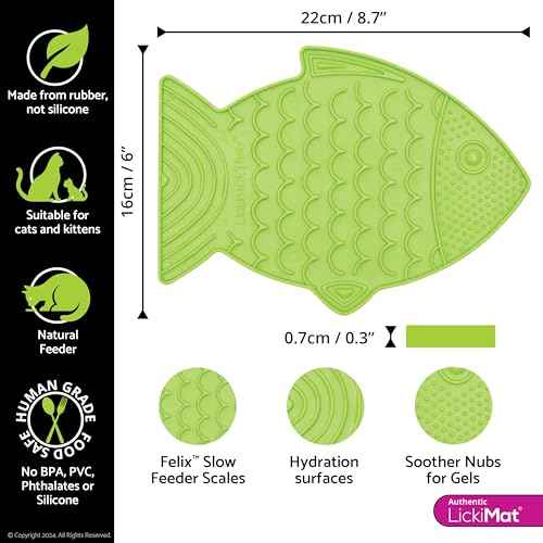Felix, Fish-Shaped Cat Slow Feeders Lick Mat, Boredom Anxiety Reducer; Perfect for Food, Treats, Yogurt, or Peanut Butter. Fun Alternative to a Slow Feed Cat Bowl or Dish, Green (Green)