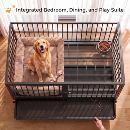 42 Inch Heavy Duty Dog Crate Cage with Wheels (Black)