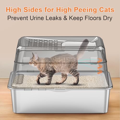 Extra Large Stainless Steel Litter Box with Lid for Large Cats