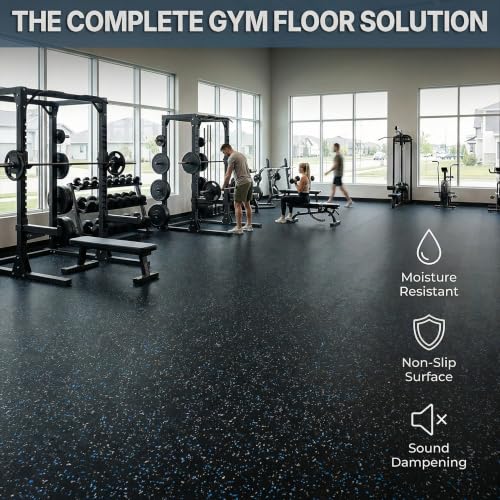 Traxxon by FlooringInc Rubber Gym Flooring Roll (Blue/Grey / 120"L x 48"W x 0.4"Th)