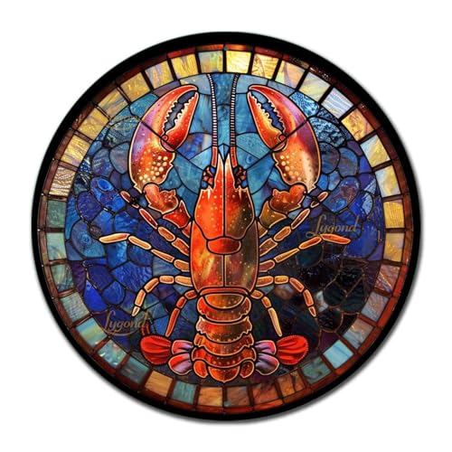 Metal Sign Tin Sign Circular Stained Glass Lobster Gardening Poster for Club 8×8 Inches (8×8 Inches / Lobster)