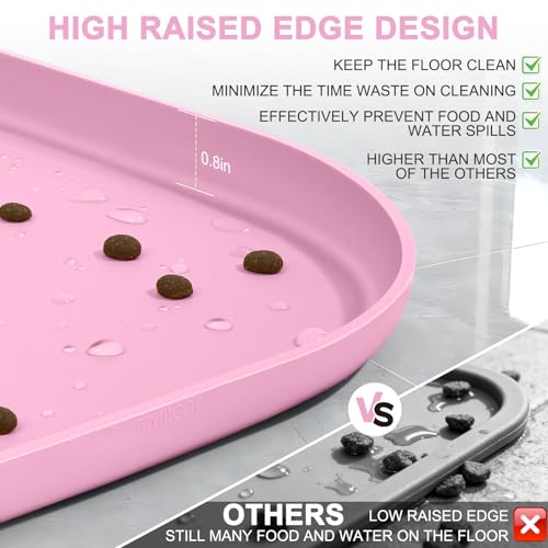 Waterproof Silicone Pet Food Mat with Raised Edge for Dog & Cat (Pink / 22"L x 14"W)