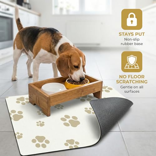 Pet Feeding Mat Dog Cat Food Mat Absorbent No Stains Quick Dry Rubber Bottom Anti (Off White-JY / 18"×30")