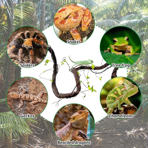 Extra Large Reptile Vines Thick Terrarium Plants 78 Inches Long Flexible Climbing Branch with Leaves Snake Tank Accessories Greenery Habitat Decor for Bearded Dragon Chameleon Gecko Lizard (Black Reptile Vines (Lengh:78" Dia: 1.2 In))