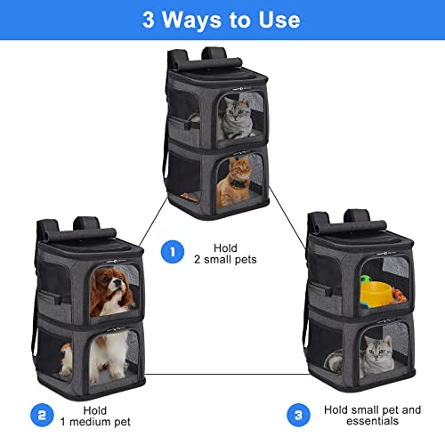 2-in-1 Double Pet Carrier Backpack for Small Cats & Dogs, Black (Black / 14.6"L x 11.2"W x 21.6"H)