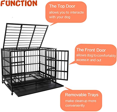 42 Inch Heavy Duty Indestructible Dog Crate (42.5"L x 29.9"W x 34.5"H / Black)