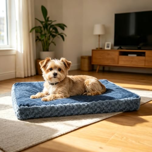 Dog Bed Mat Crate Pad Mattress (Navy/Grey / XXL(47"*29"*3"))