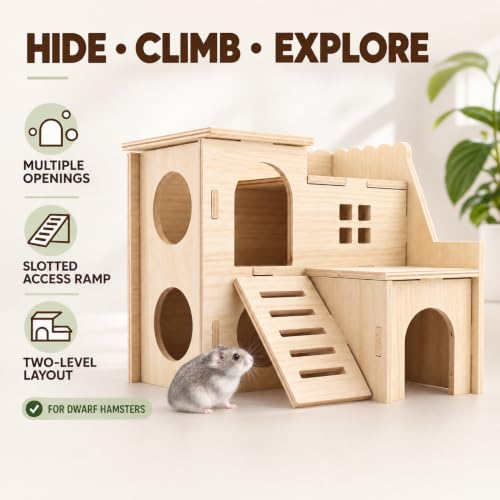 Tiny Hamster Maze Wood House Fun Slide House Double