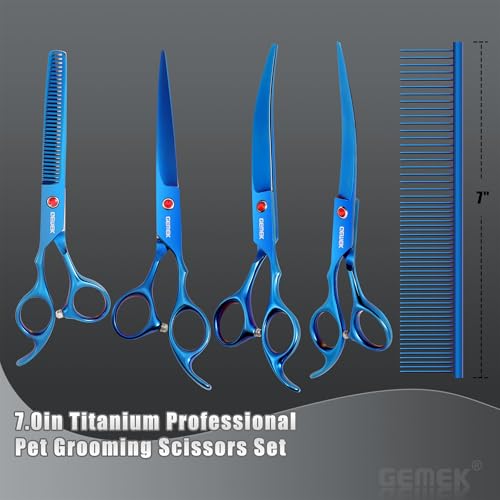7.0in Titanium Dog Grooming Scissors Set (Blue 6 in 1 7inch)