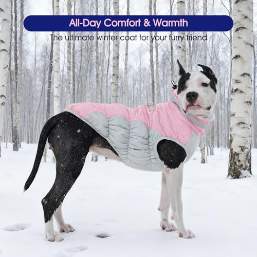 Dog Cold Weather Coats Reflective Dog Warm Jacket with Harness (Pink / XL(chest:30in）)
