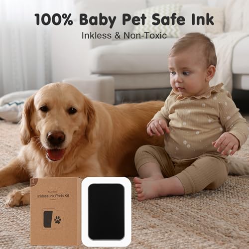Inkless Paw Print Kit for Dogs (Black Pad,Black Wood Frame / 1-Pack,Large)