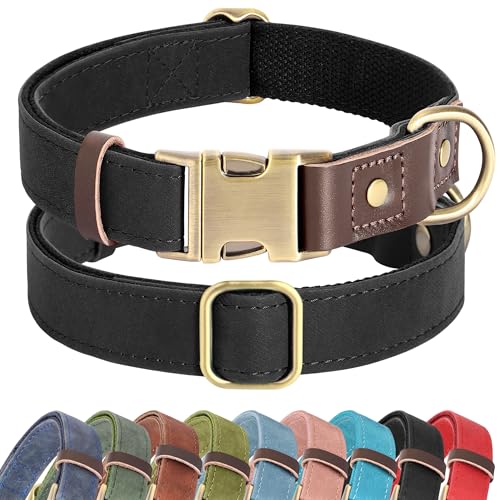 PU Leather Dog Collar for Large Dogs (Black / XL: Neck 20-27", Width 1¼")
