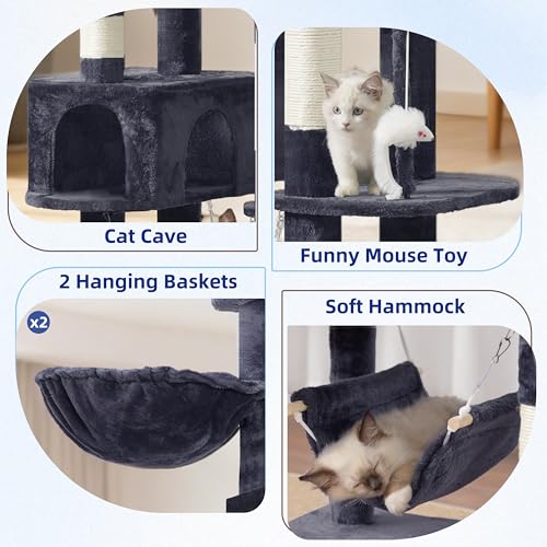 Tall Cat Tree Tower for for Multiple Cats (78.7 inch / Smoky gray)