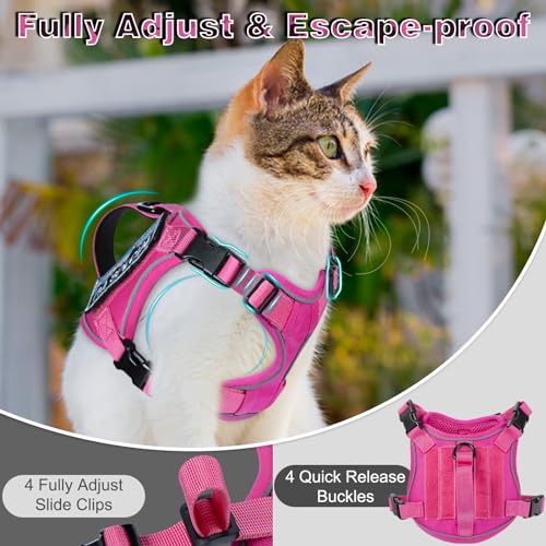 Tactical Cat Harness with AirTag Holder for Large Cats (L / Pink)