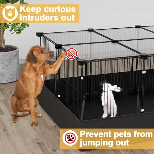 Guinea Pig Cage with Top Cover & 12 Panels (12 Panels-with roof / Black)