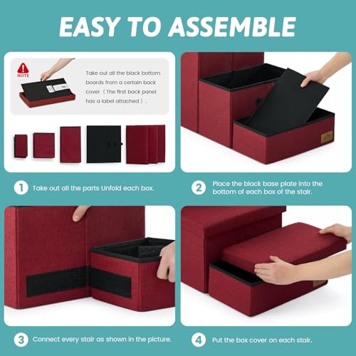 Dog Stairs with Storage (Burgundy / 28.5"L x 17"W x 16.7"H)