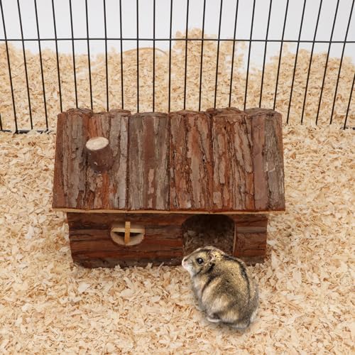 Natural Wooden Hamster House Small Animals House with Chimney (M)