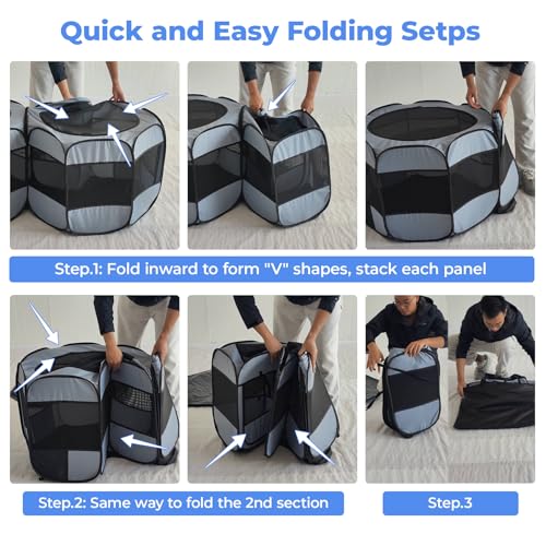 2-in-1 Pop Up Dog Playpen Cat Pet Puppy Playpen, Non-Detachable (Grey / 55.2"L x 27.6"W x 17"H)