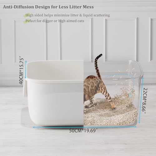 Large Cat Litter Box High Sided Entry Cat Litter Pan 50 x 40 x 22 CM (White)