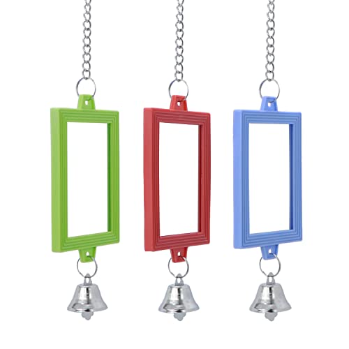 4 PCS Bird Mirror with Bell Hanging Interactive Toy (Multi-colored)