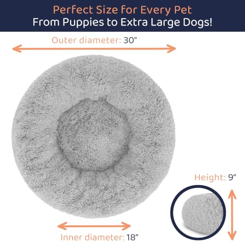 Calming Donut Dog Bed for Small Dogs (Bright Grey / Medium (30"L x 30"W x 9"Th))