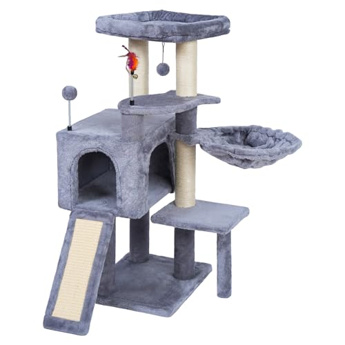Cat Tree Has Scratching Toy with A Ball Activity Centre Cat Tower Furniture Jute (Grey / 36.6'')