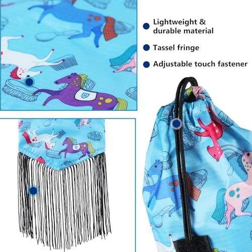 Smooth Lightweight Adjustable Fastener Nylon Horse Tail Bag with Fringe (Pony Print Blue)