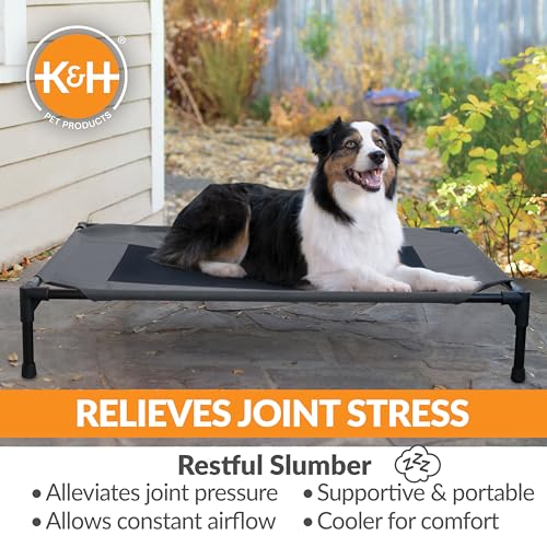 K&H Outdoor Elevated Dog Bed for Medium & Large Pets (Charcoal/Black Mesh / Large 42"L x 30"W)