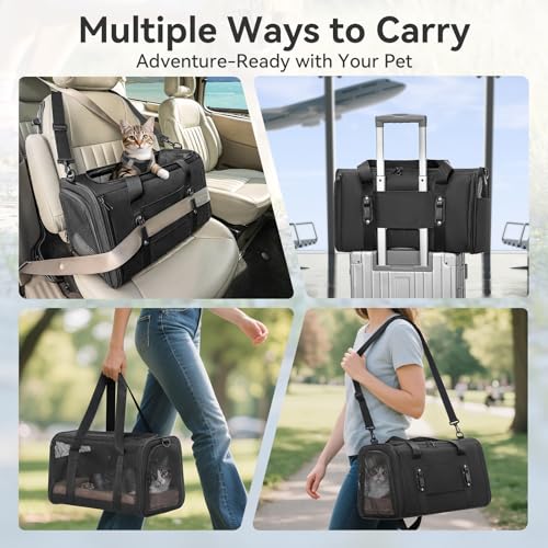Cat Carrier Soft with Patented Safety Buckles (18.0"L x 11.0"W x 11.0"H / Black)