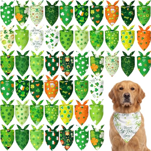 50 Pcs St Patrick's Day Dog Bandanas Bulk Green Shamrocks Bandanas for Dogs Triangle Kerchief Bibs Scarf for Pet Irish Costume Photo Props Pet Shops Groomer (St Patricks Day / 31.5 x 21.7 x 21.7")